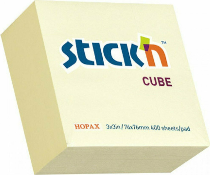 Αυτοκόλλητα χαρτάκια Stick'n κύβος κίτρινο 76mm x 76mm 400Φ