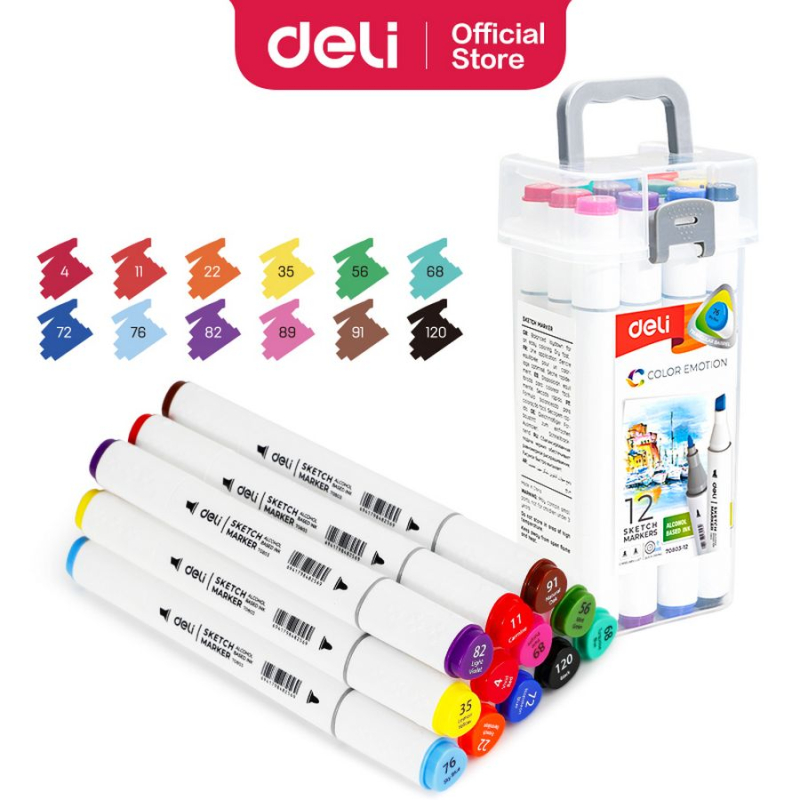 Μαρκαδόροι Deli Color Emotion Σχεδίου Διπλή Μύτη σε θήκη 12 τεμάχια