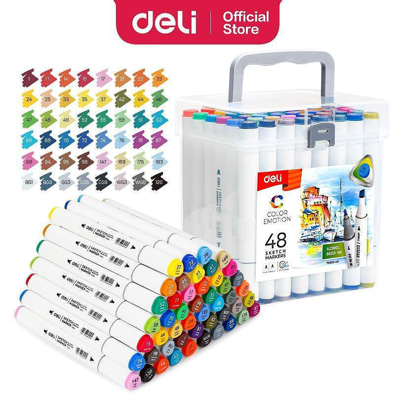 Μαρκαδόροι Deli Color Emotion Σχεδίου Διπλή Μύτη σε θήκη 48 τεμάχια