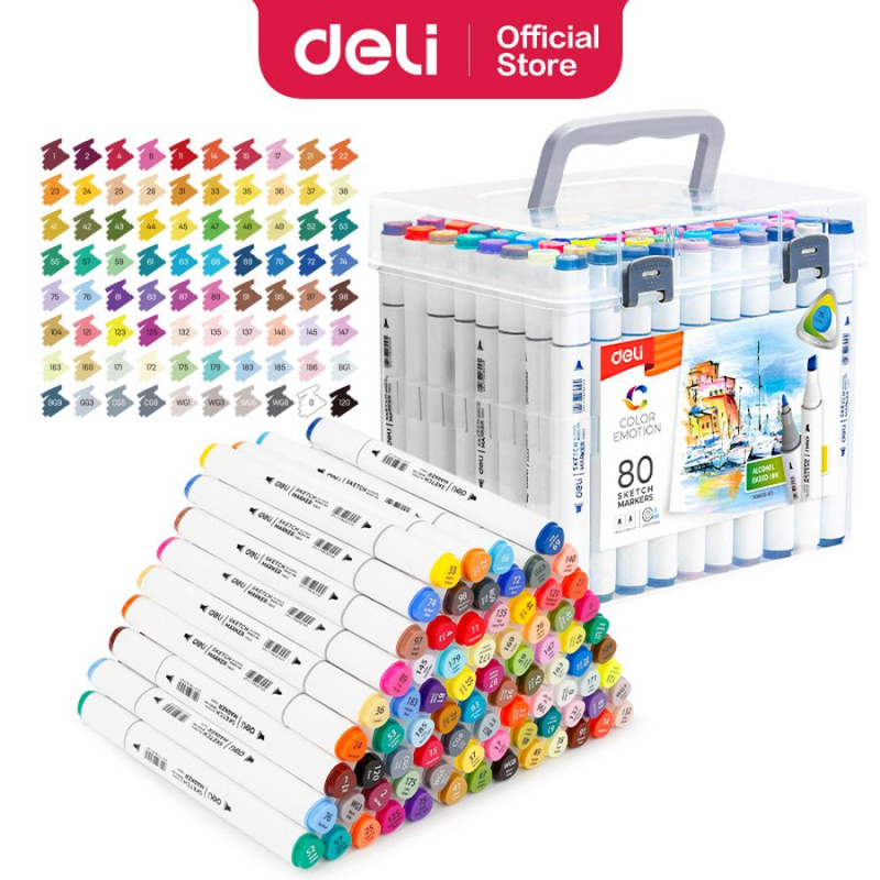 Μαρκαδόροι Deli Color Emotion Σχεδίου Διπλή Μύτη σε θήκη 80 τεμάχια