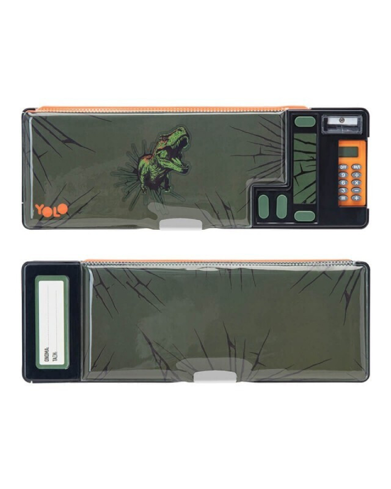 Κασετίνα Yolo Retro Plus με κουμπιά και κομπιουτεράκι Green Dino