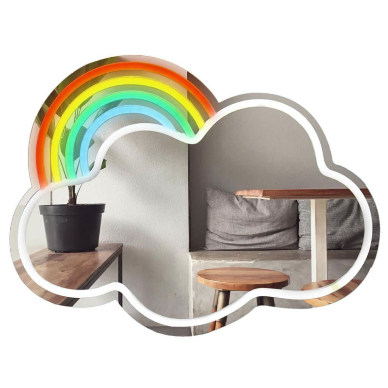 Καθρέφτης με Neon Led Mood Σύννεφο και ουράνιο τόξο 43x33.5cm