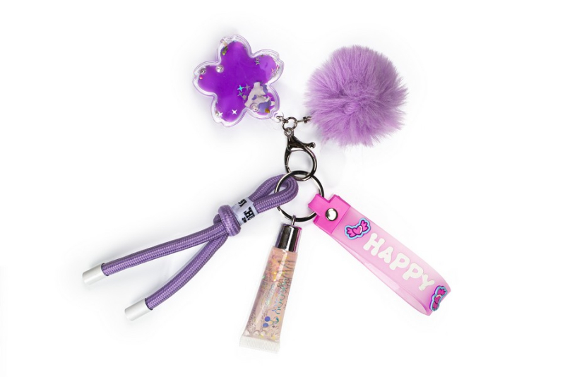Lip gloss Tri-Coastal μπρελόκ με pom pom και charms Happy