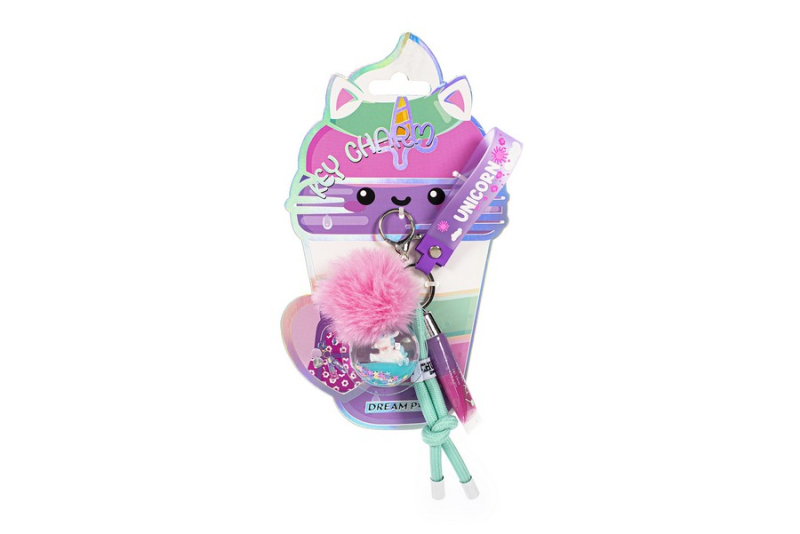 Lip gloss Tri-Coastal μπρελόκ με pom pom και charms Unicorn