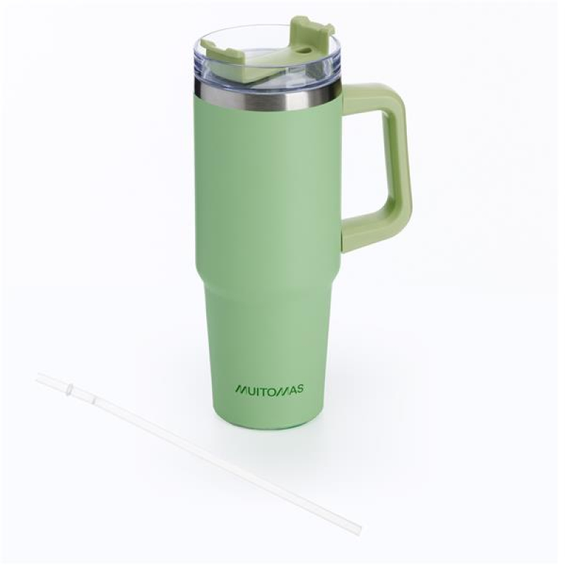 Ποτήρι Θερμός Muitomas με χερούλι και καλαμάκι 900ml πράσινο