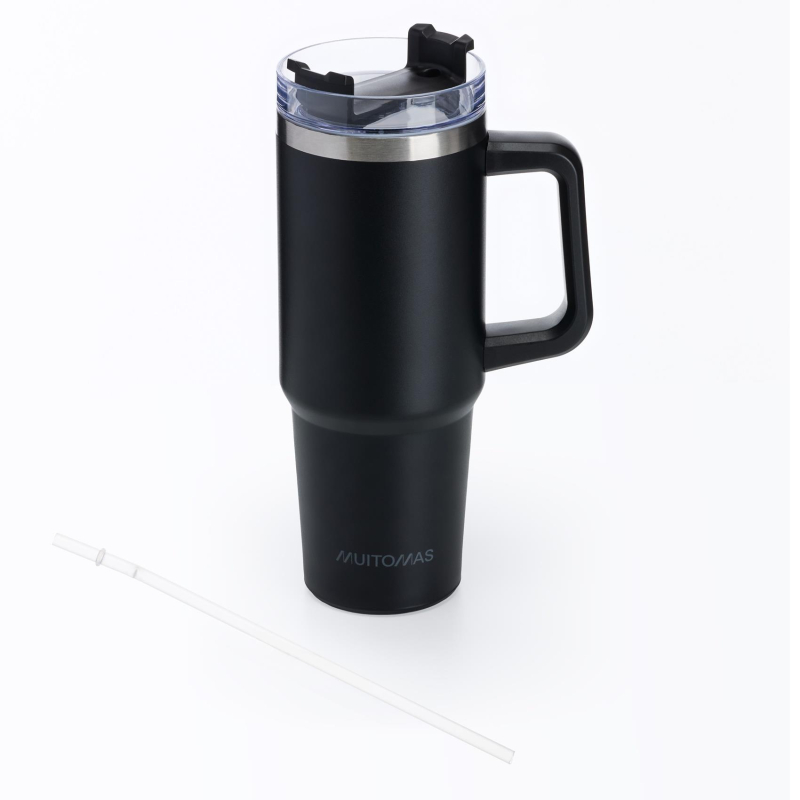 Ποτήρι Θερμός Muitomas με χερούλι και καλαμάκι 900ml μαύρο