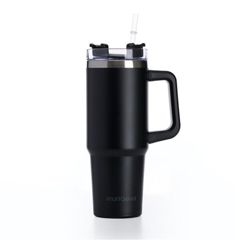 Ποτήρι Θερμός Muitomas με χερούλι και καλαμάκι 900ml μαύρο