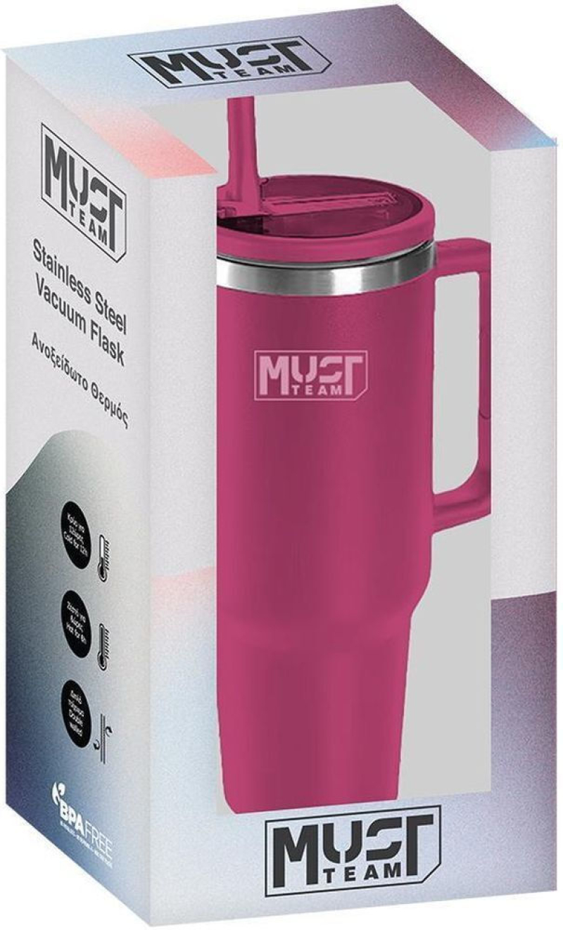 Ποτήρι θερμός Must ανοξείδωτο 1200ml με καλαμάκι φουξ