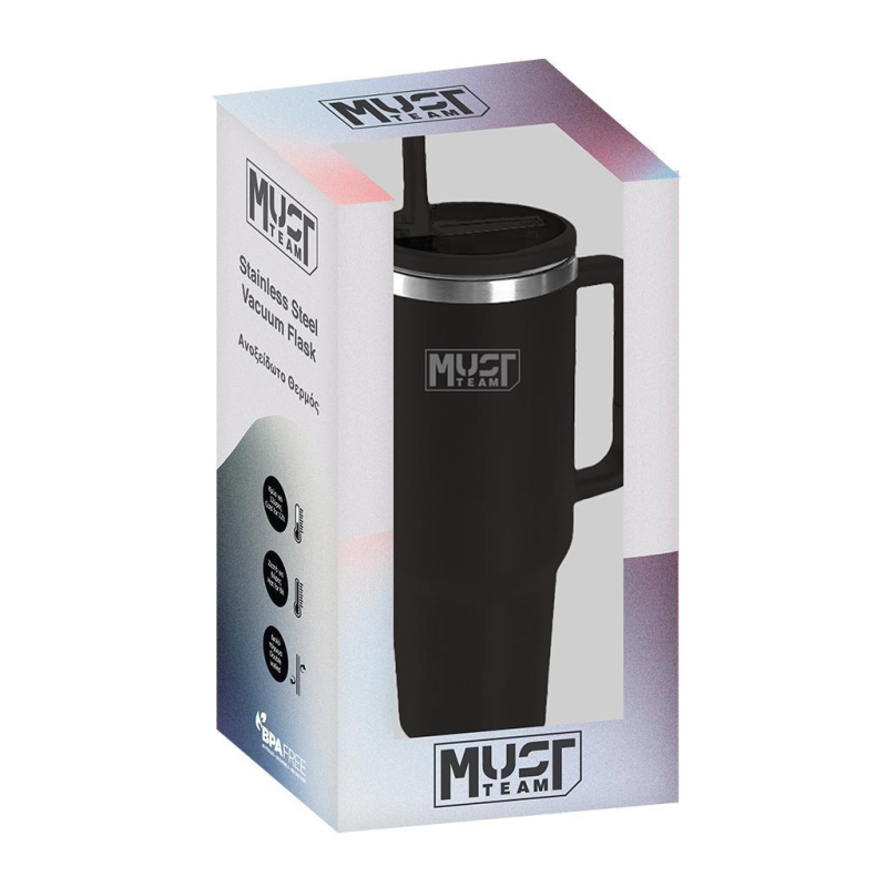Ποτήρι θερμός Must ανοξείδωτο 1200ml με καλαμάκι μαύρο