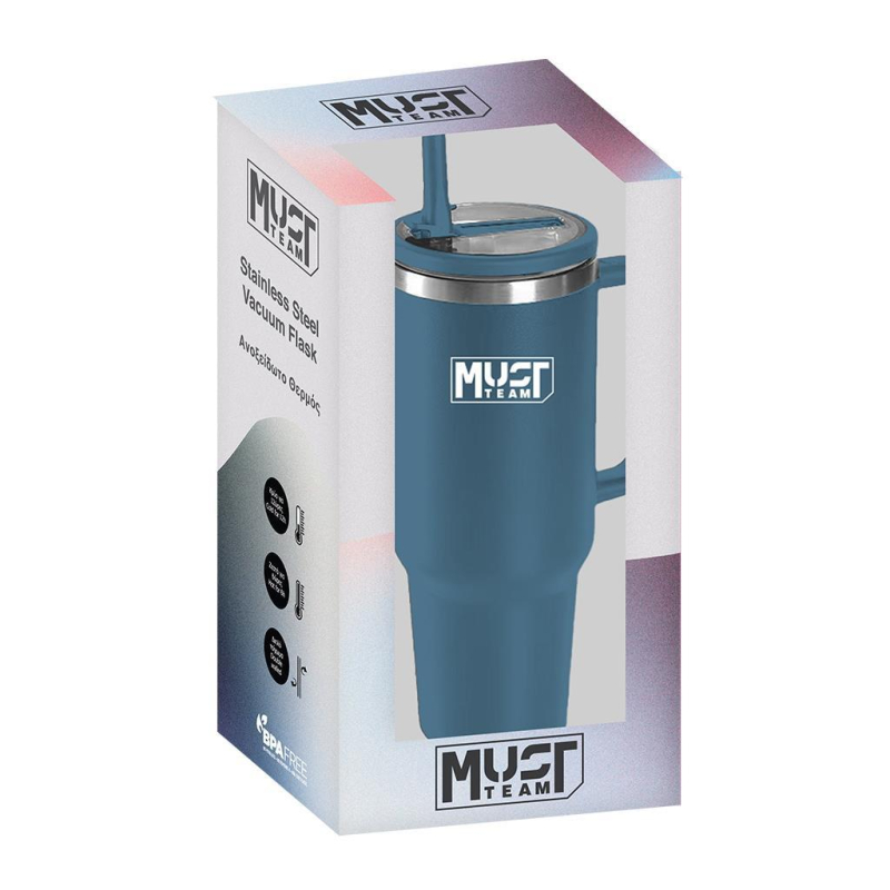 Ποτήρι θερμός Must ανοξείδωτο 900ml με καλαμάκι μπλε