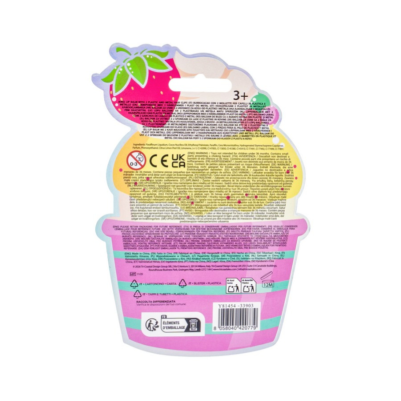 Σετ καλλυντικών Tri-Coastal με lip balm και κλιπ μαλλιών Strawberry Cupcake