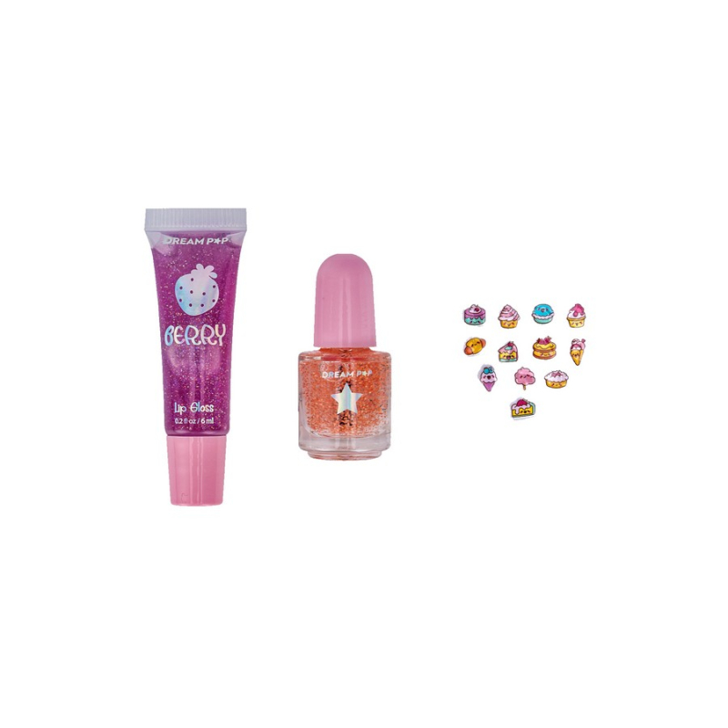 Σετ καλλυντικών Tri-Coastal με lip gloss, βερνίκι νυχιών και αυτοκόλλητα Cupcake