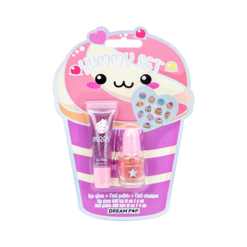 Σετ καλλυντικών Tri-Coastal με lip gloss, βερνίκι νυχιών και αυτοκόλλητα Cupcake