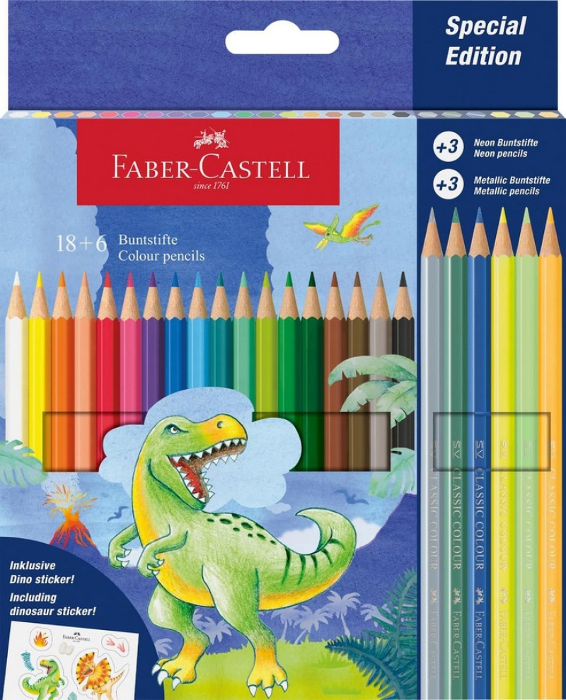 Σετ ξυλομπογιές Faber Castell Dinosaur 18+6 Neon/Metallic