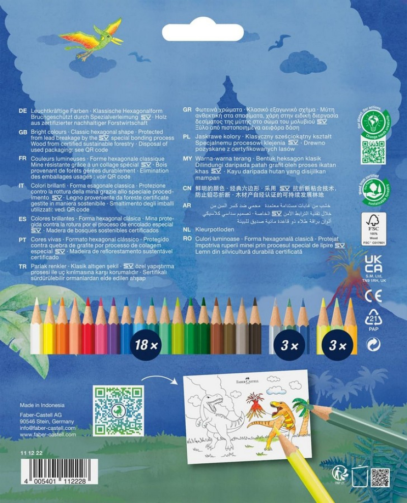 Σετ ξυλομπογιές Faber Castell Dinosaur 18+6 Neon/Metallic
