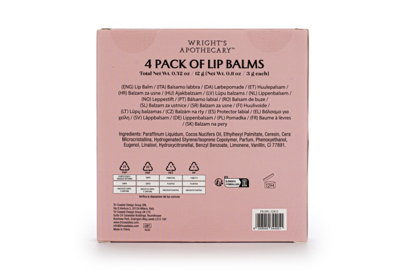 Σετ lip balm Tri-Coastal 4τεμ. x 3g Rose Gold