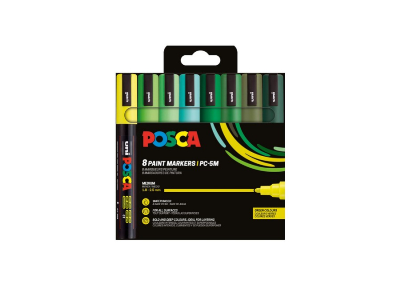 Σετ μαρκαδόροι Posca PC-5M Green Colours 8 τεμ