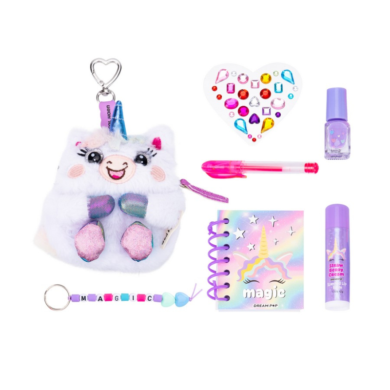 Σετ mini σακίδιο πλάτης μπρελόκ Unicorn με σημειωματάριο, στυλό και καλλυντικά