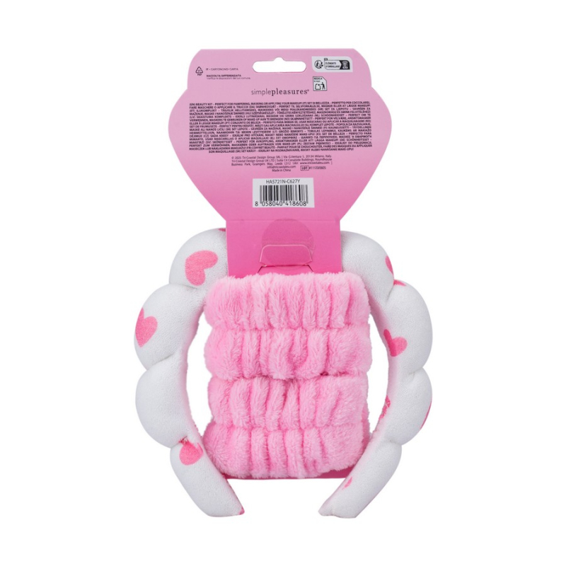 Σετ στέκα μαλλιών Tri-Coastal με μανσέτες White pink hearts