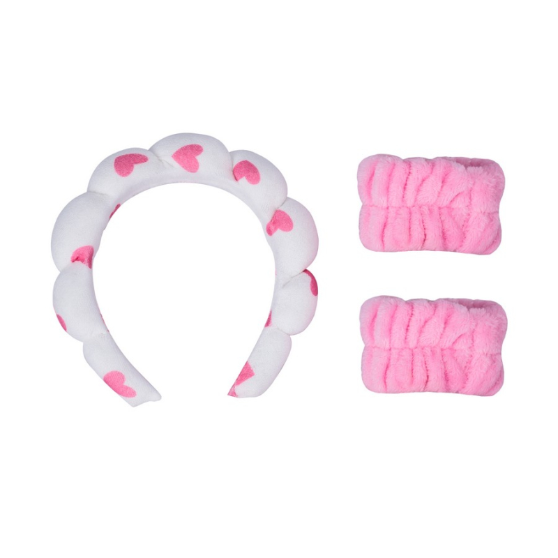 Σετ στέκα μαλλιών Tri-Coastal με μανσέτες White pink hearts