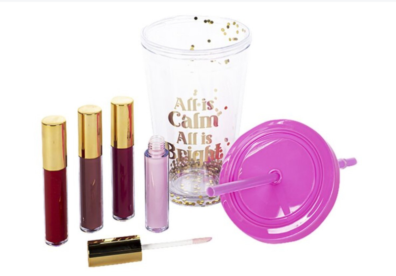 Σετ Tri-Coastal ποτήρι με καλαμάκι και 4 lip gloss All is calm all is bright