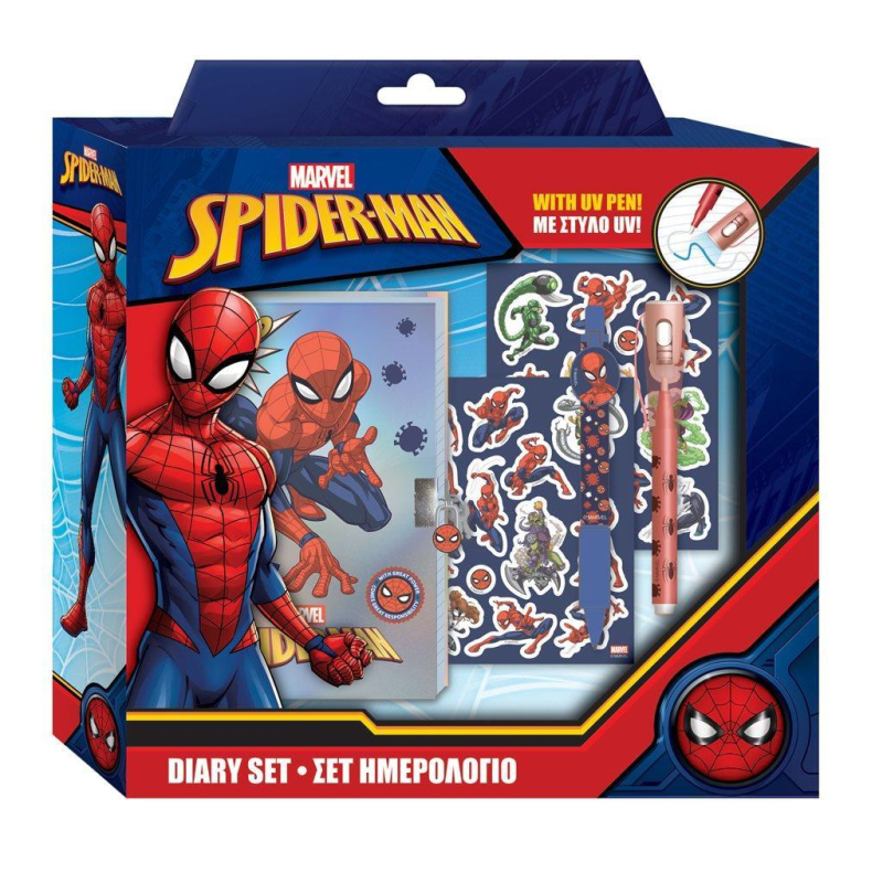 Σημειωματάριο με Κλειδαριά Spiderman Στυλό,Μαγικό Στυλό και Αυτοκόλλητα