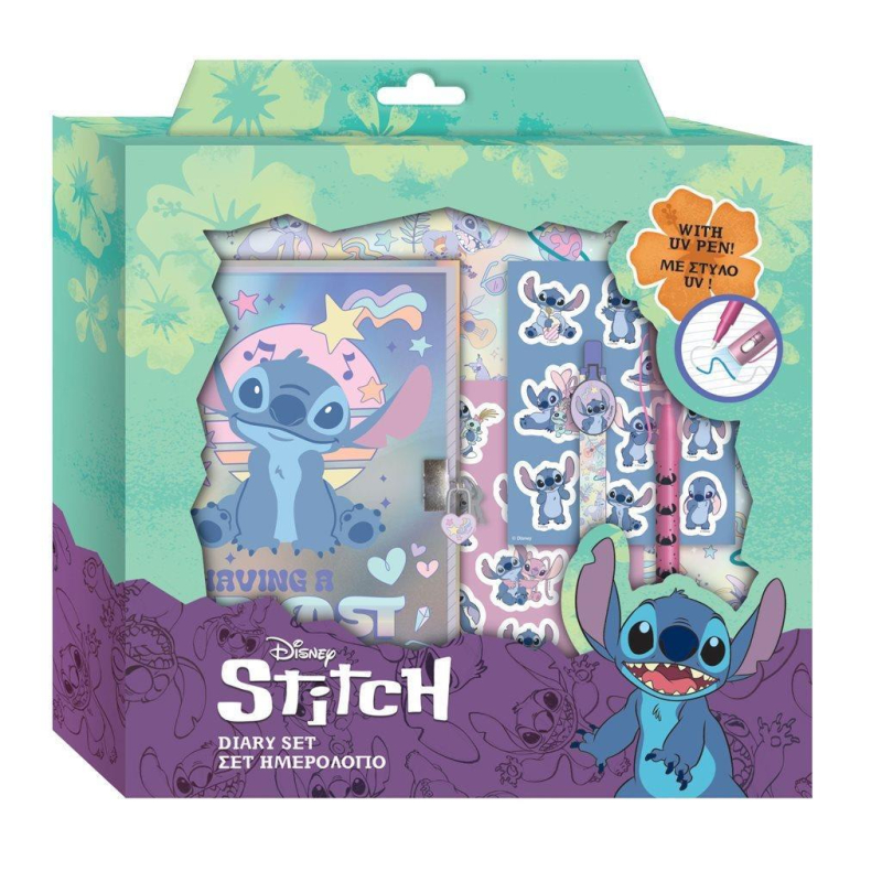 Σημειωματάριο με Κλειδαριά Stitch Στυλό,Μαγικό Στυλό και Αυτοκόλλητα