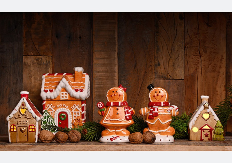 Σπιτάκι Gingerbread πορσελάνη με led 9x14x8cm