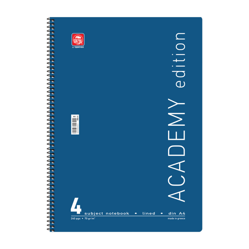 Τετράδιο σπιράλ Academy 4 θεμάτων A4 διάφορα χρώματα 4544-11