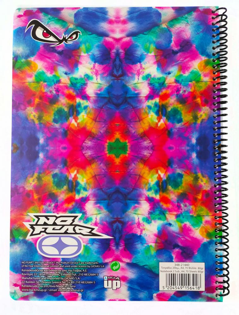 Τετράδιο σπιράλ No Fear Color Tie Dye - Vintage Tie Dye 2 θεμάτων A4 70φ.