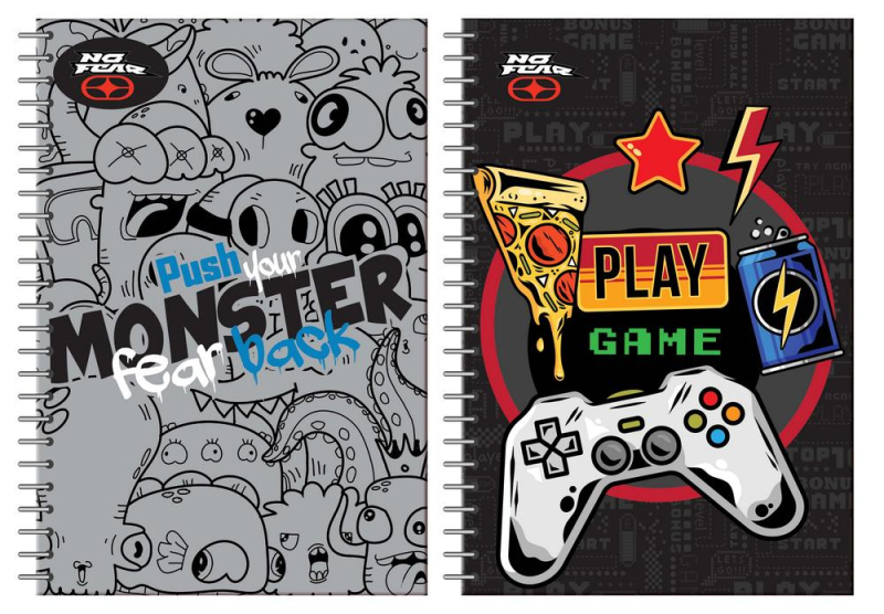 Τετράδιο σπιράλ No Fear Monster - Play Game 2 θεμάτων 17x25 70φ.