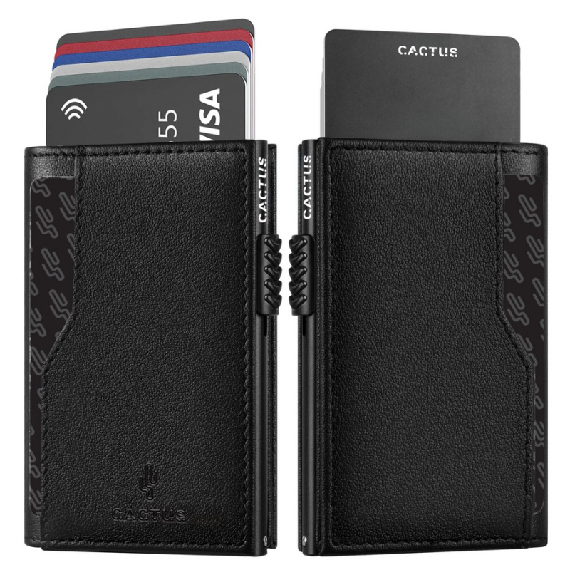 Θήκη καρτών πορτοφόλι Premium Cactus RFID μαύρο