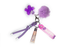 Lip gloss Tri-Coastal μπρελόκ με pom pom και charms Happy