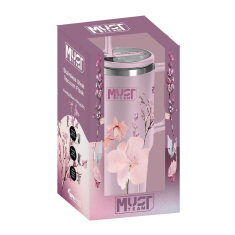 Ποτήρι θερμός Must ανοξείδωτο 1200ml με καλαμάκι ροζ φλαράλ