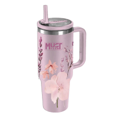 Ποτήρι θερμός Must ανοξείδωτο 1200ml με καλαμάκι ροζ φλαράλ