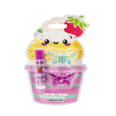 Σετ καλλυντικών Tri-Coastal με lip balm και κλιπ μαλλιών Strawberry Cupcake