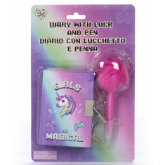 Σημειωματάριο mini Tri-Coastal με κλειδαριά και στυλό unicorn